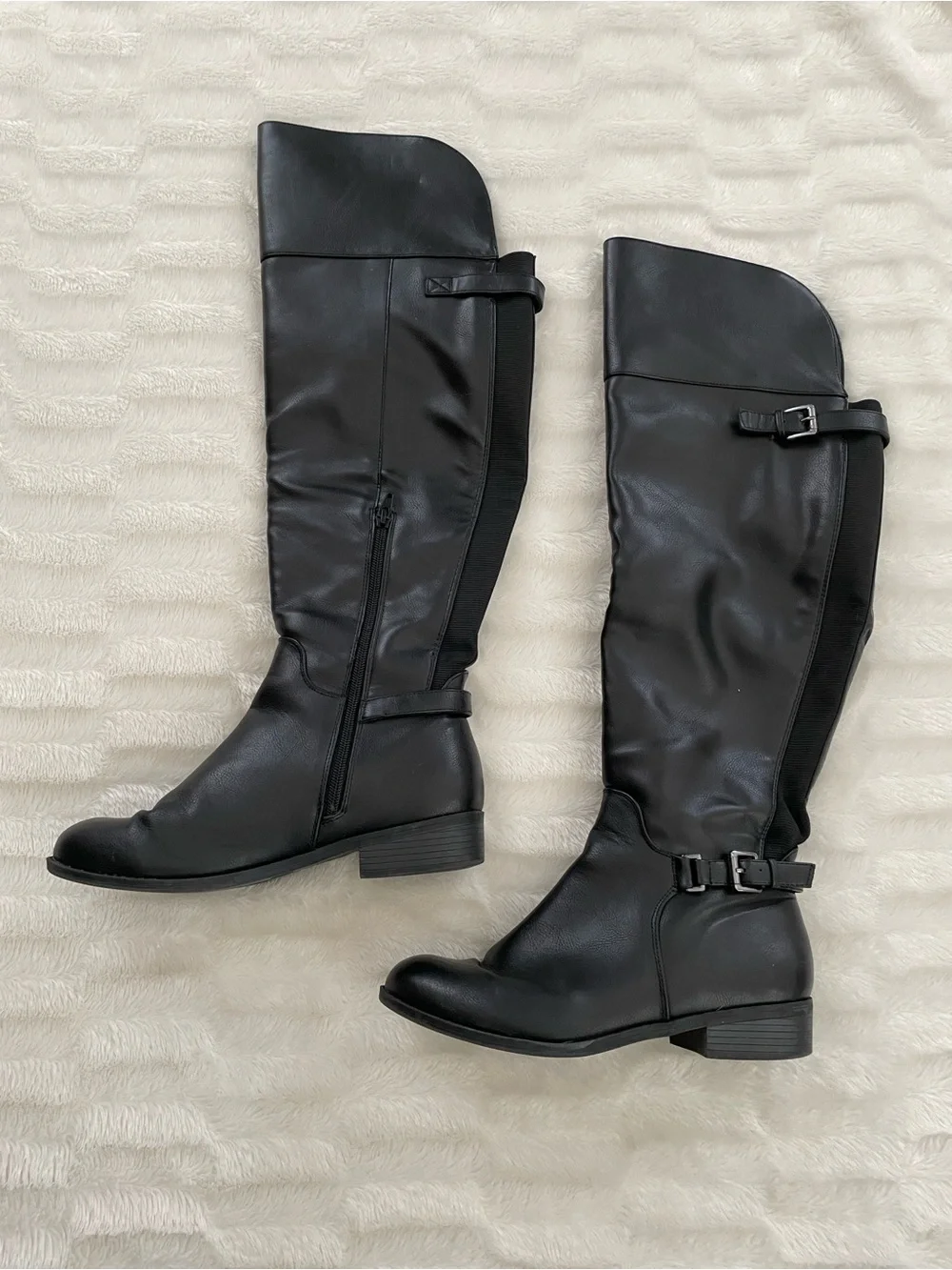 Women’s Over-the-Knee Black Riding Boots with Buckle Accent